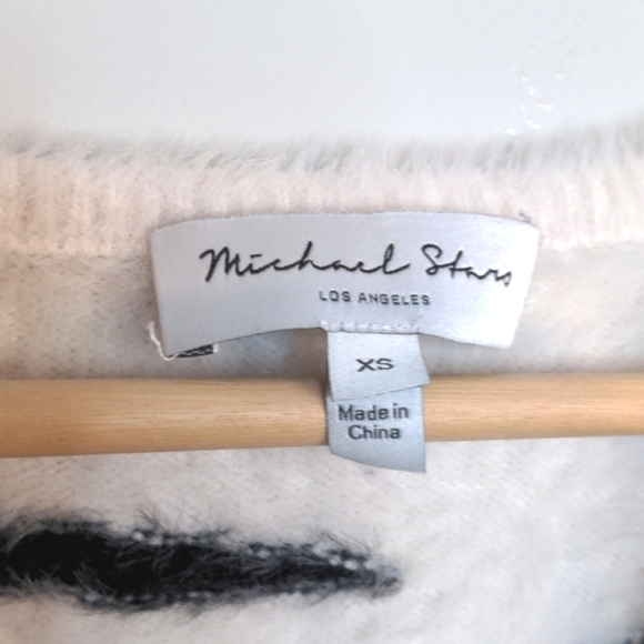 Michael Stars Honey Elbow Sleeve Pullover Sweater White Black Stripe V Size XS - Picture 5 of 13